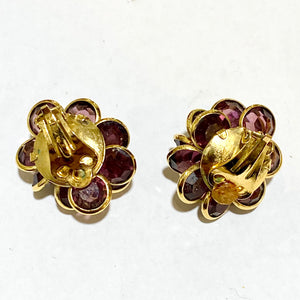 Gold Plated Maroon Crystal Beaded Clip On Earrings