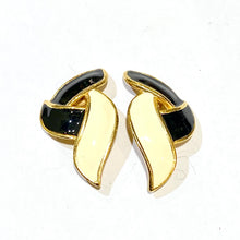 Vintage Cream and Black Enamel Clip On Earrings