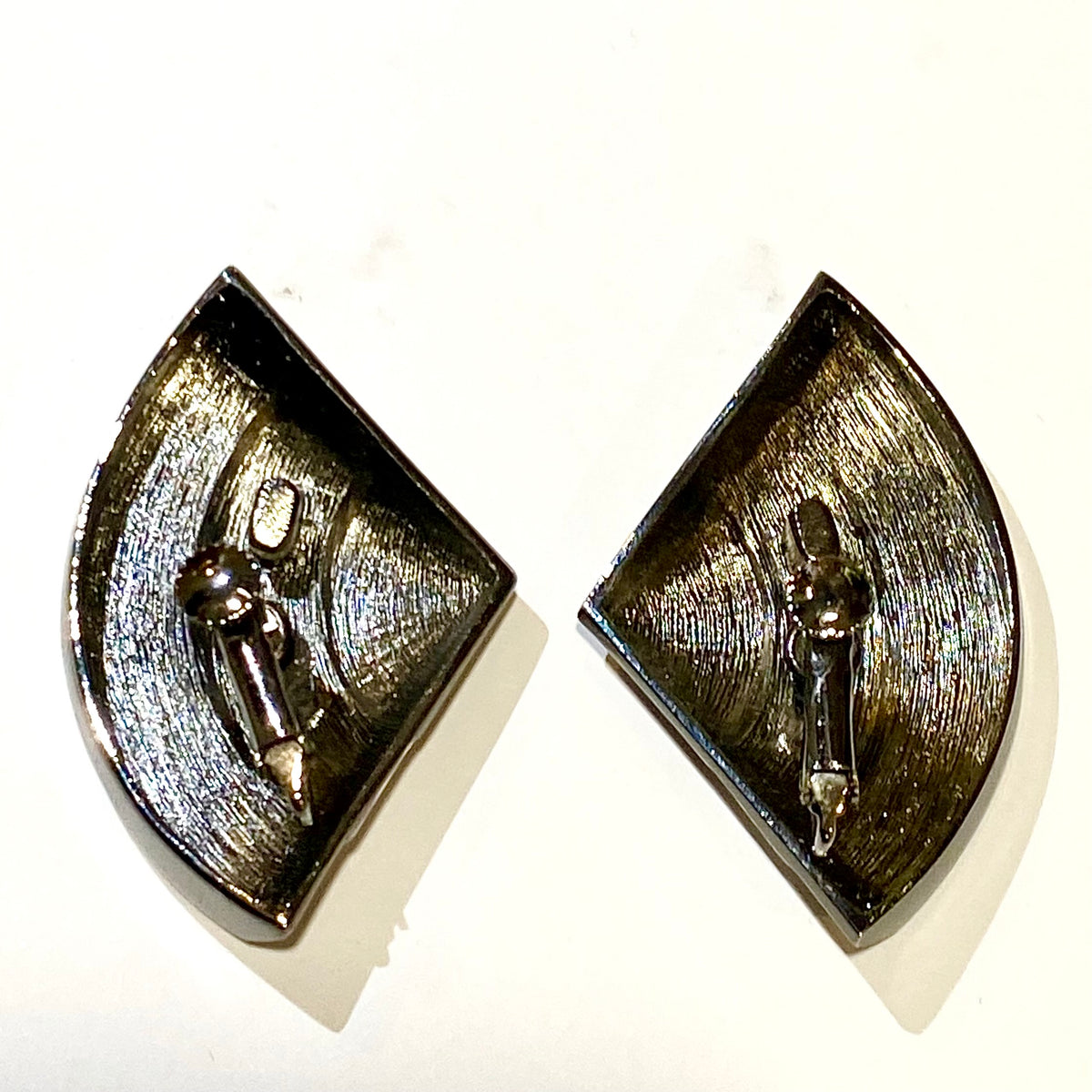 Vintage Silver and Black Enamel Clip On Earrings