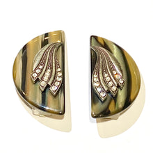 Vintage Resin and Crystal Semi-Circle Clip On Earrings