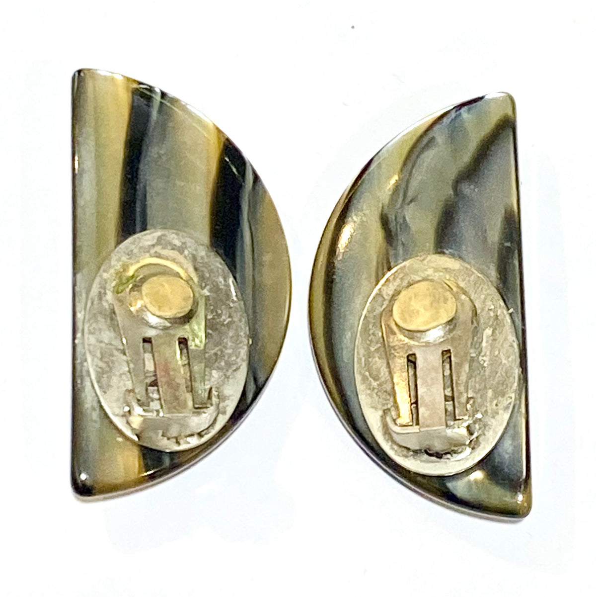 Vintage Resin and Crystal Semi-Circle Clip On Earrings