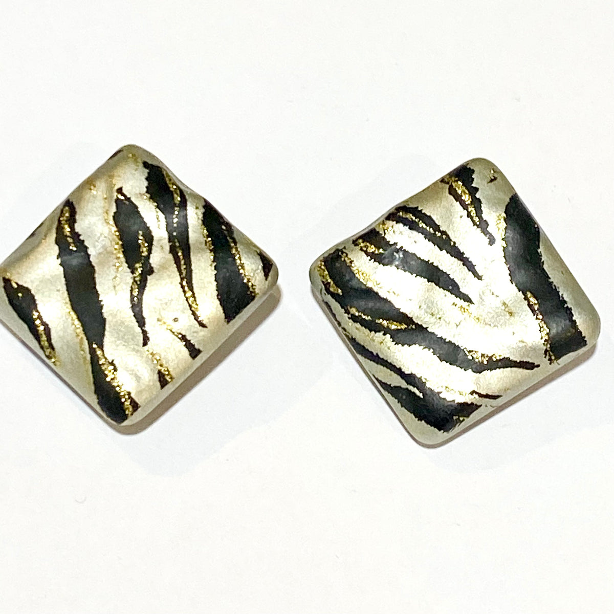 Square Metallic Zebra Print Clip On Earrings
