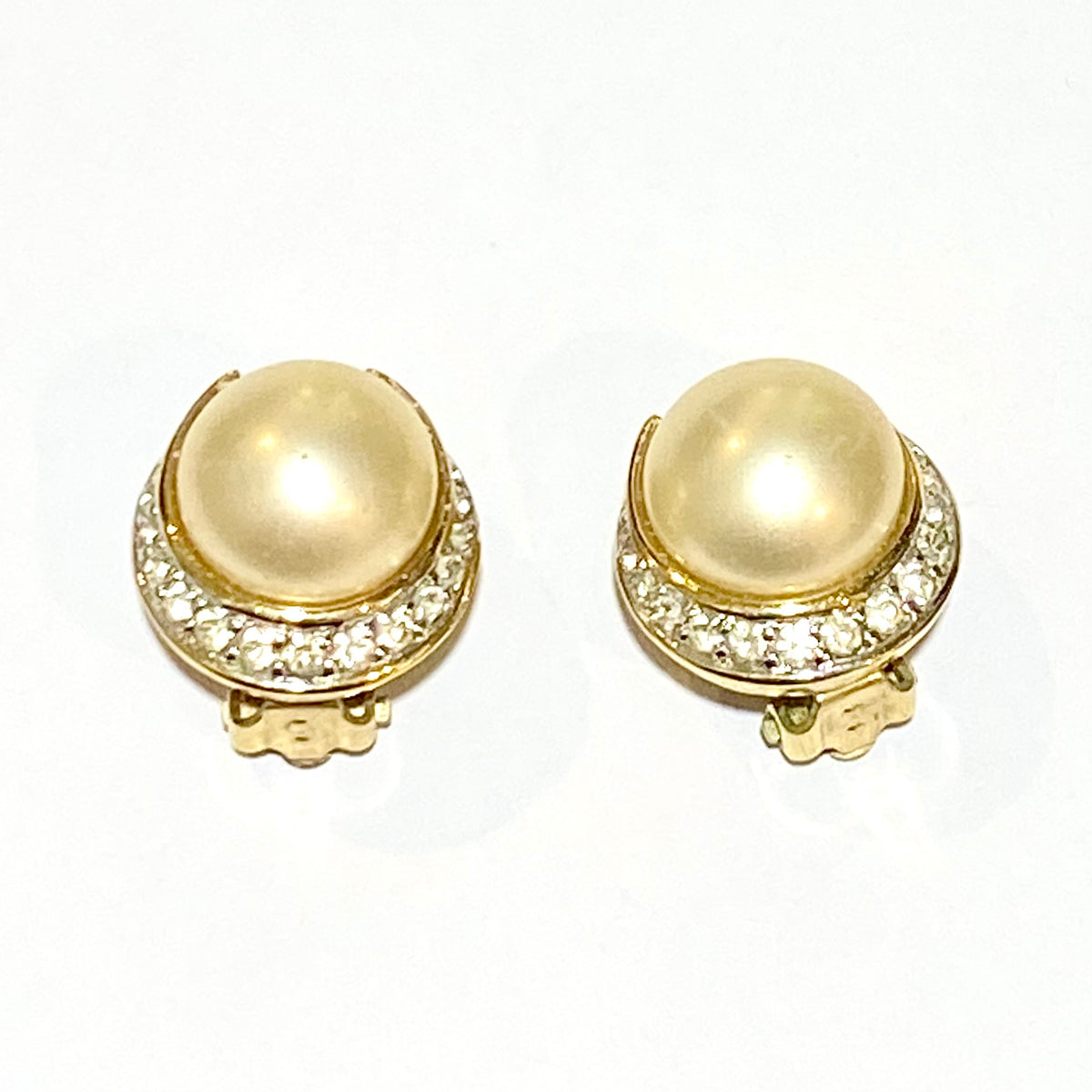 ‘PANETTA’ Faux Pearl and Crystal Clip On Earrings