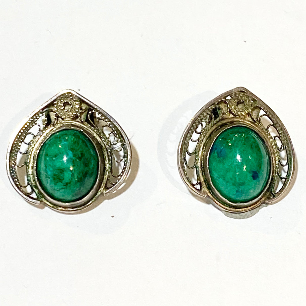 Vintage Sterling Silver Filligree Clip On Earrings