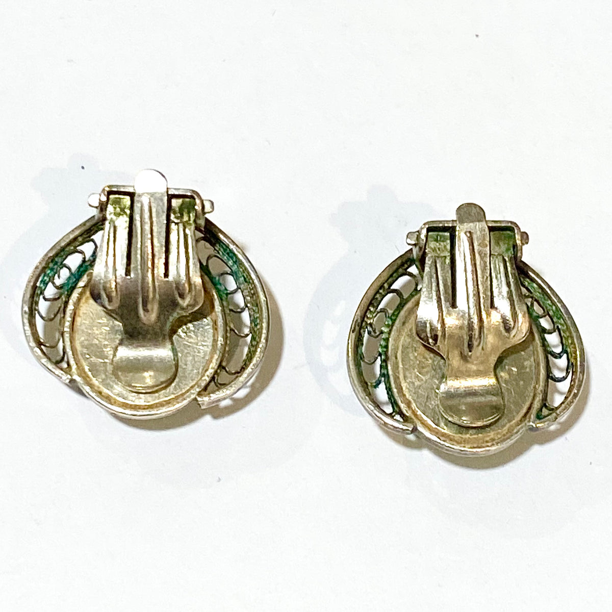Vintage Sterling Silver Filligree Clip On Earrings