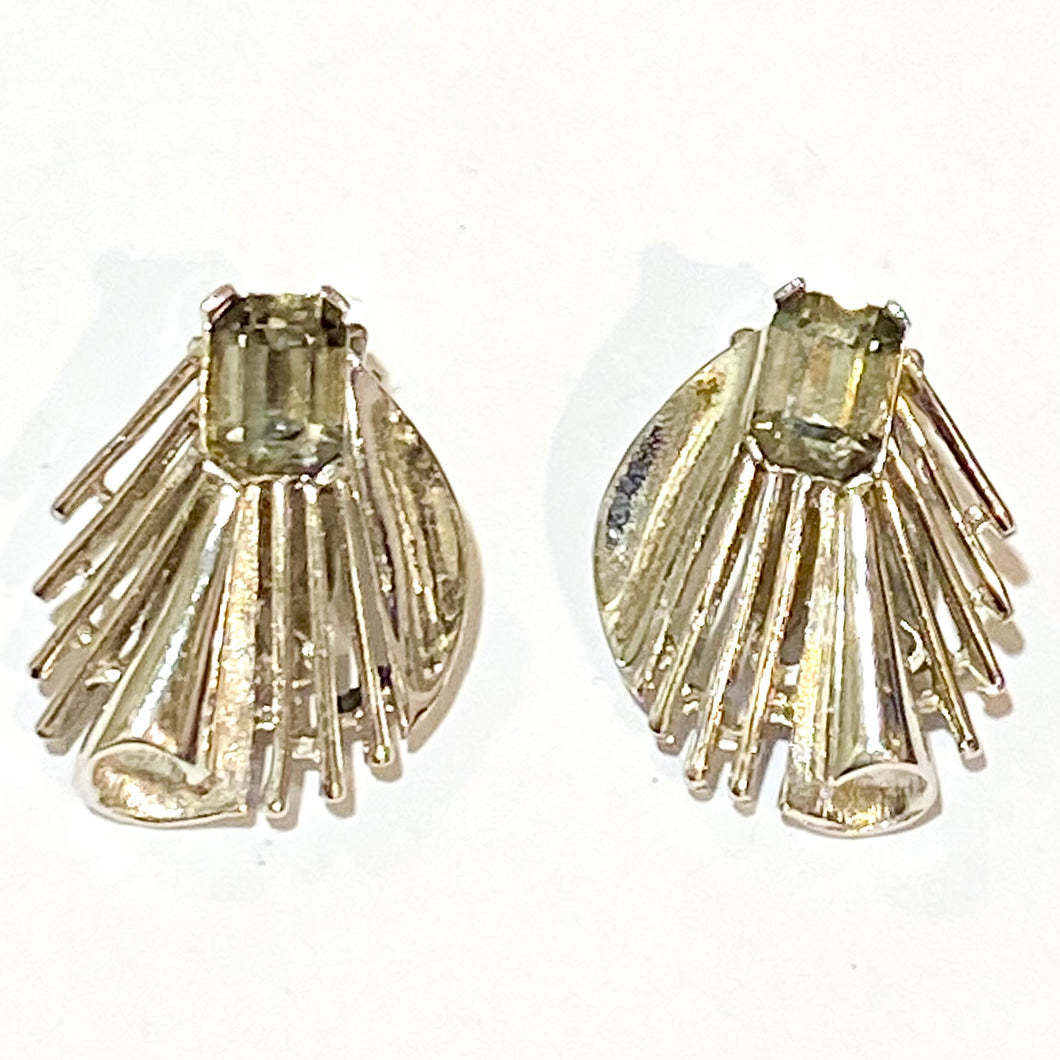 Vintage Silver Ripple Clip On Earrings