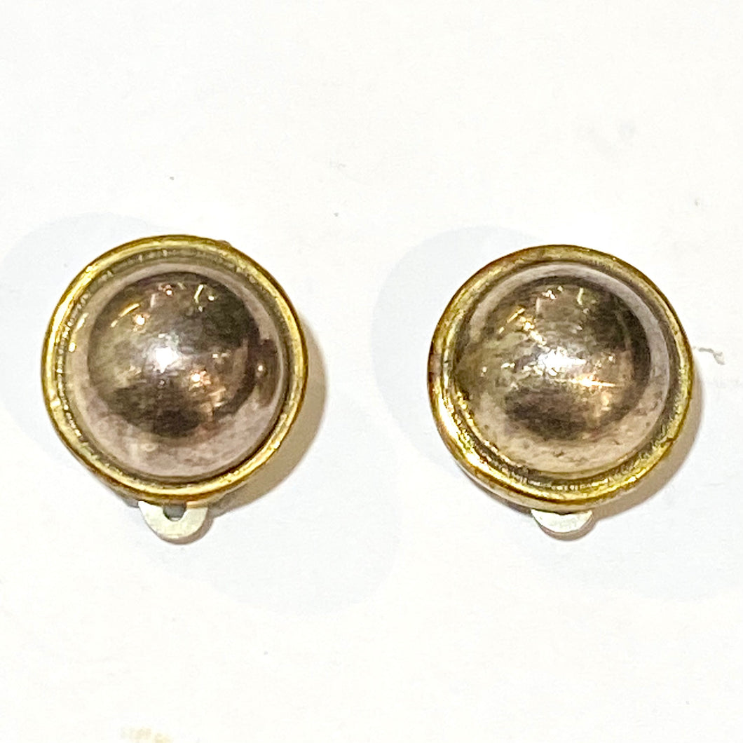 Vintage Sterling Silver Round Clip On Earrings
