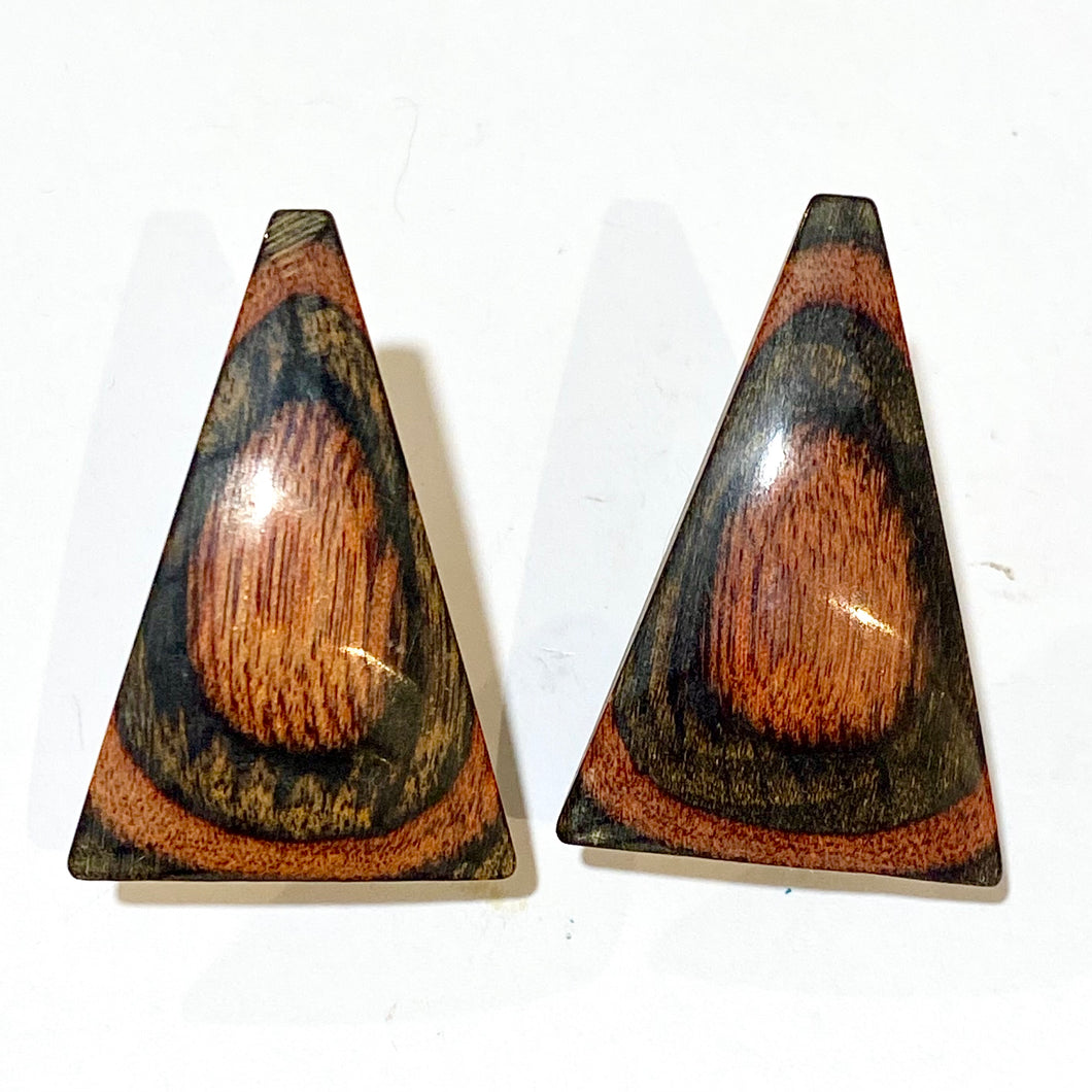 Vintage Wooden Triangle Clip On Earrings