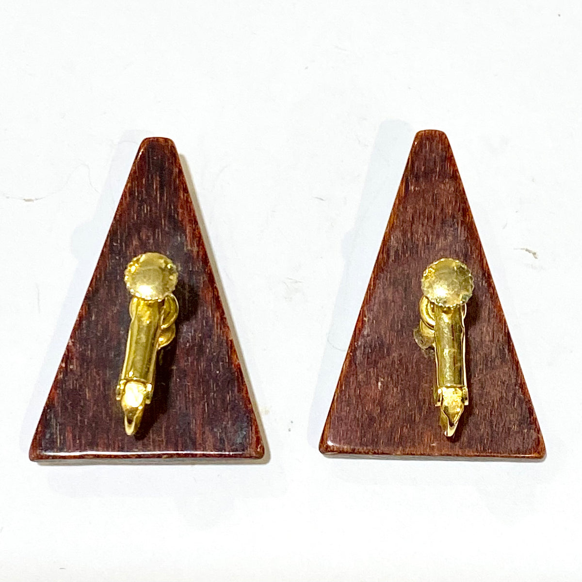 Vintage Wooden Triangle Clip On Earrings
