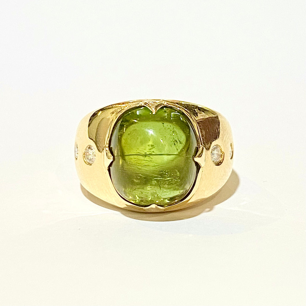 9ct Yellow Gold 14.32ct Green Tourmaline and Diamond Ring
