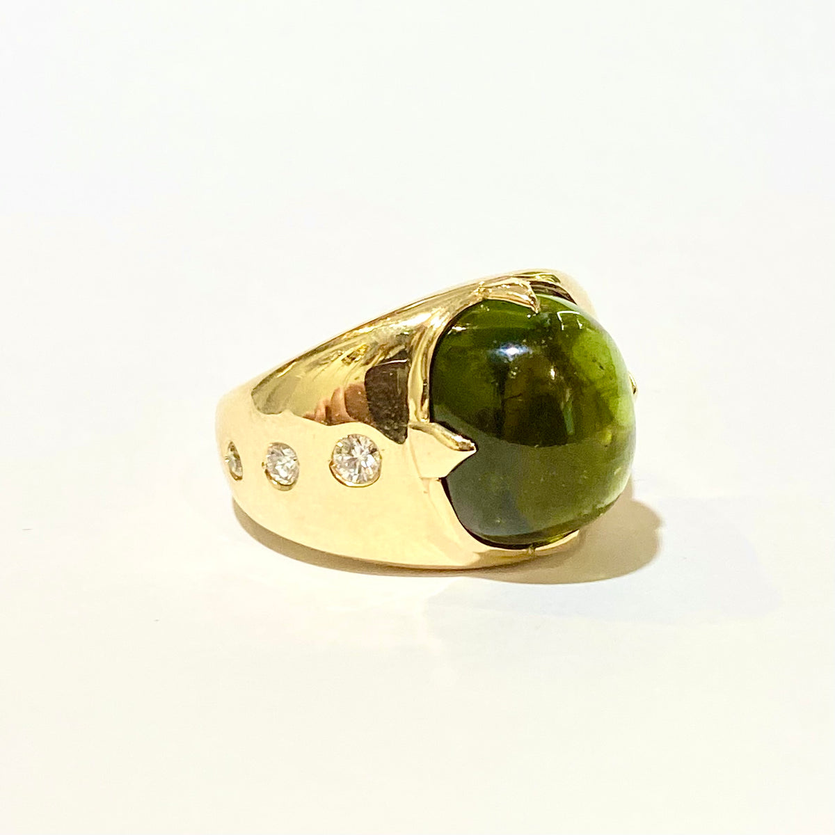 9ct Yellow Gold 14.32ct Green Tourmaline and Diamond Ring
