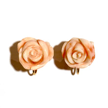 Sterling Silver Gold Plate Carved Coral Rose Screw On Earrings