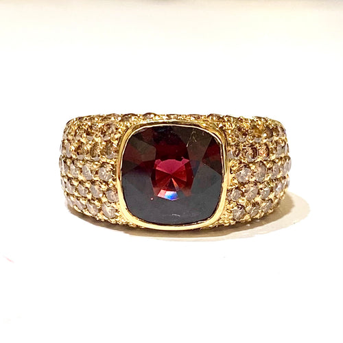 9ct Yellow Gold Red Spinel and Diamond Band