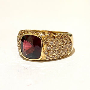 9ct Yellow Gold Red Spinel and Diamond Band