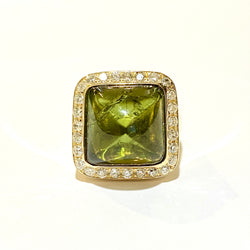 9ct Yellow Gold 14.65ct Green Tourmaline and Diamond Ring
