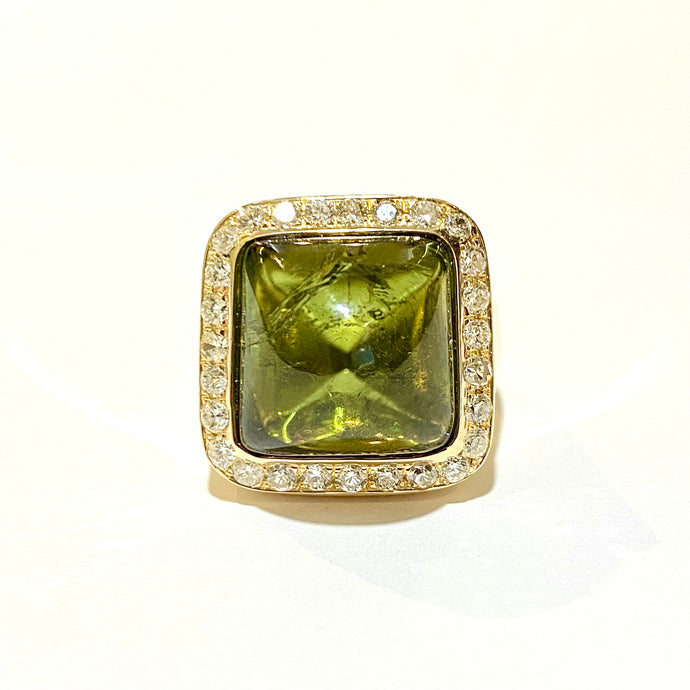 9ct Yellow Gold Green Tourmaline and Diamond Ring