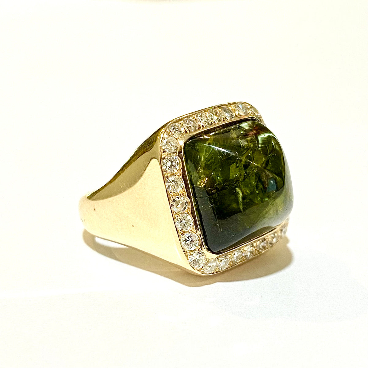 9ct Yellow Gold 14.65ct Green Tourmaline and Diamond Ring