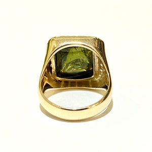 9ct Yellow Gold Green Tourmaline and Diamond Ring