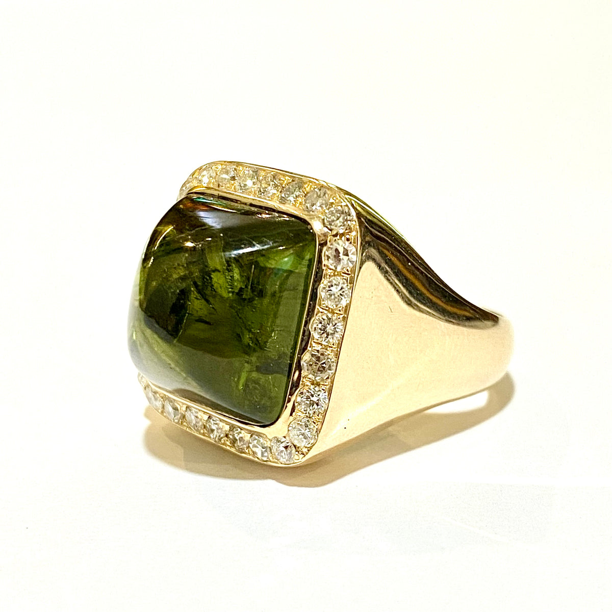 9ct Yellow Gold 14.65ct Green Tourmaline and Diamond Ring