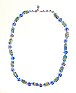 Murano Glass Blue Wedding Cake Beaded Necklace