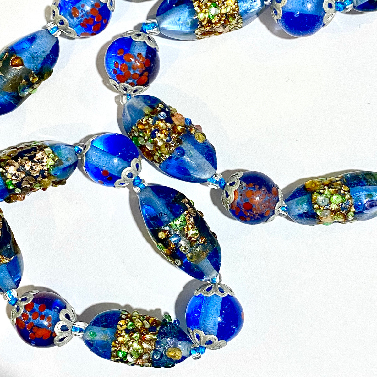 Murano Glass Blue Wedding Cake Beaded Necklace