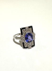 Tanzanite, Onyx and Diamond 9ct White Gold