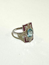 Aquamarine, Ruby and Diamond 9ct White Gold Ring