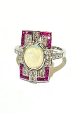 Opal, Ruby and Diamond 9ct White Gold Ring