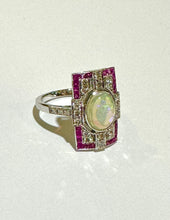 Opal, Ruby and Diamond 9ct White Gold Ring