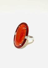 Coral, Diamond and Red Enamel 9ct White Gold Ring