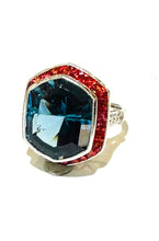 Blue Topaz, Orange Sapphire and Diamond 9ct White Gold Ring