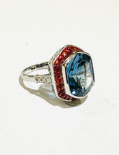 Blue Topaz, Orange Sapphire and Diamond 9ct White Gold Ring