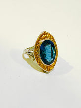 Blue Topaz, Yellow Sapphire and Diamond 9ct Yellow Gold Ring