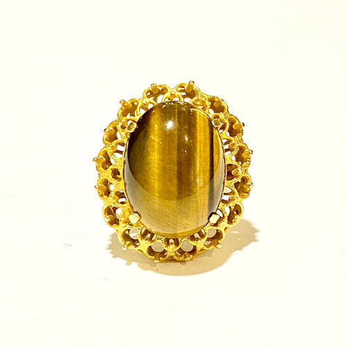Vintage 18ct Yellow Gold Tiger’s Eye Cabochon Ring