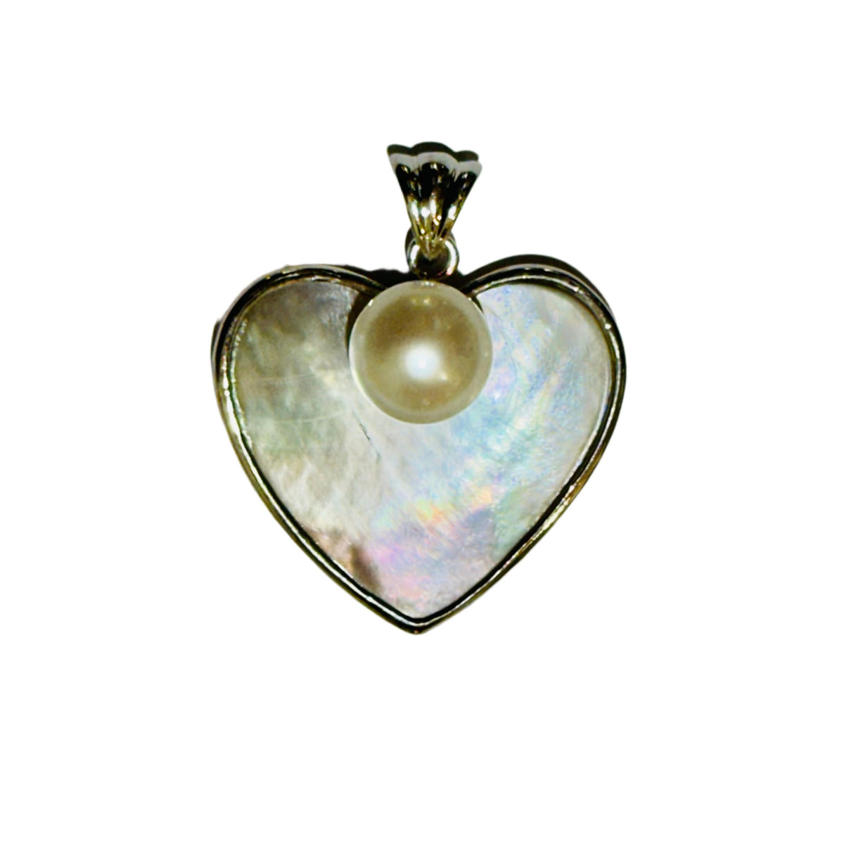 Freshwater Pearl and Mother of Pearl 9ct White Gold Heart Pendant