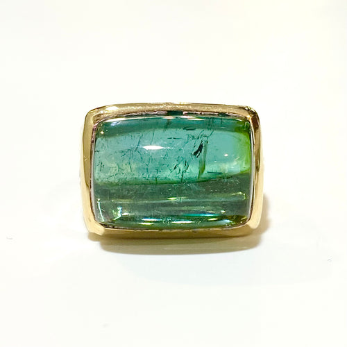 18ct Yellow Gold 18.90ct Green Tourmaline and Diamond Ring