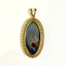 18ct Yellow Gold Solid Black Opal and Diamond Pendant