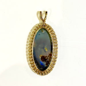 18ct Yellow Gold Solid Black Opal and Diamond Pendant
