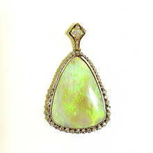 18ct Yellow Gold Solid White Opal and Diamond Pendant