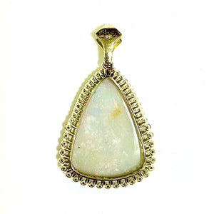 18ct Yellow Gold Solid White Opal and Diamond Pendant