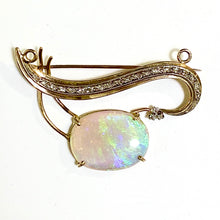 18ct Yellow Gold Solid Opal and Diamond Brooch