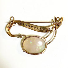 18ct Yellow Gold Solid Opal and Diamond Brooch