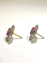 9ct white gold floral design Ruby and diamond stud earrings