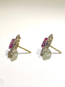 9ct white gold floral design Ruby and diamond stud earrings
