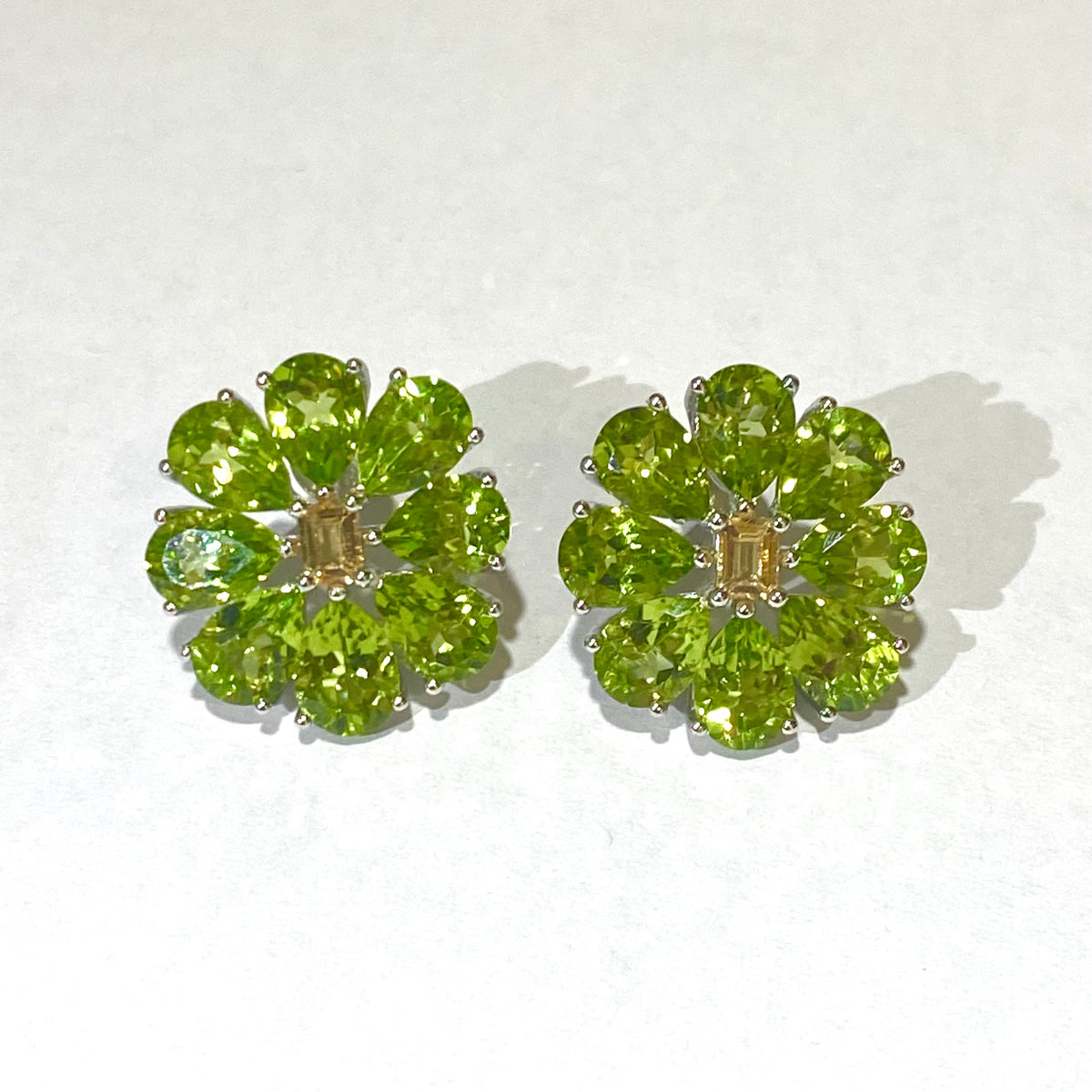 Sterling Silver Peridot and Citrine Stud Earrings