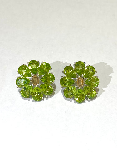Sterling Silver Peridot and Citrine Stud Earrings