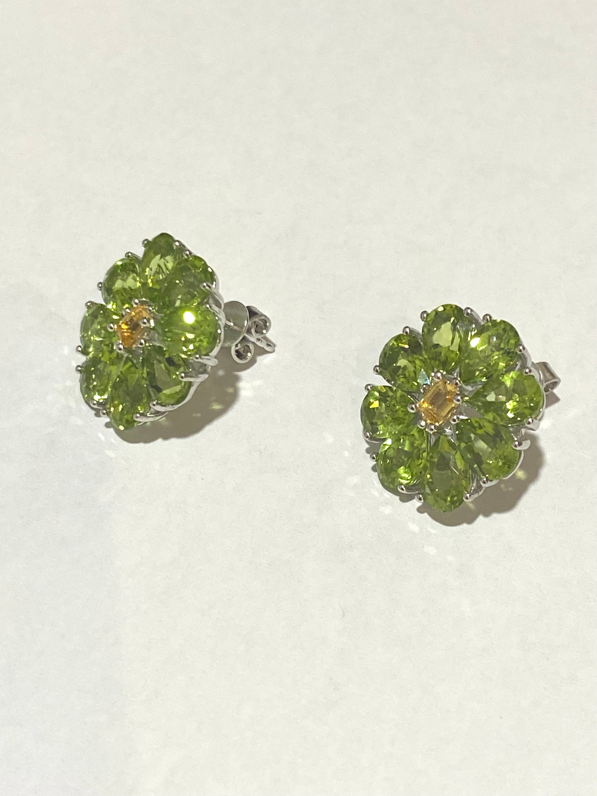 Sterling Silver Peridot and Citrine Stud Earrings