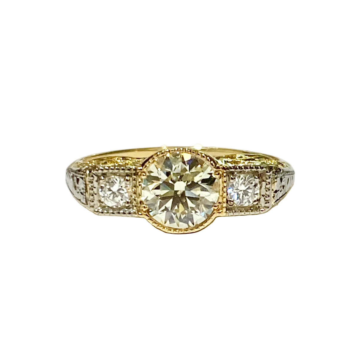 18ct Yellow Gold and Platinum Set Diamond Trilogy Ring