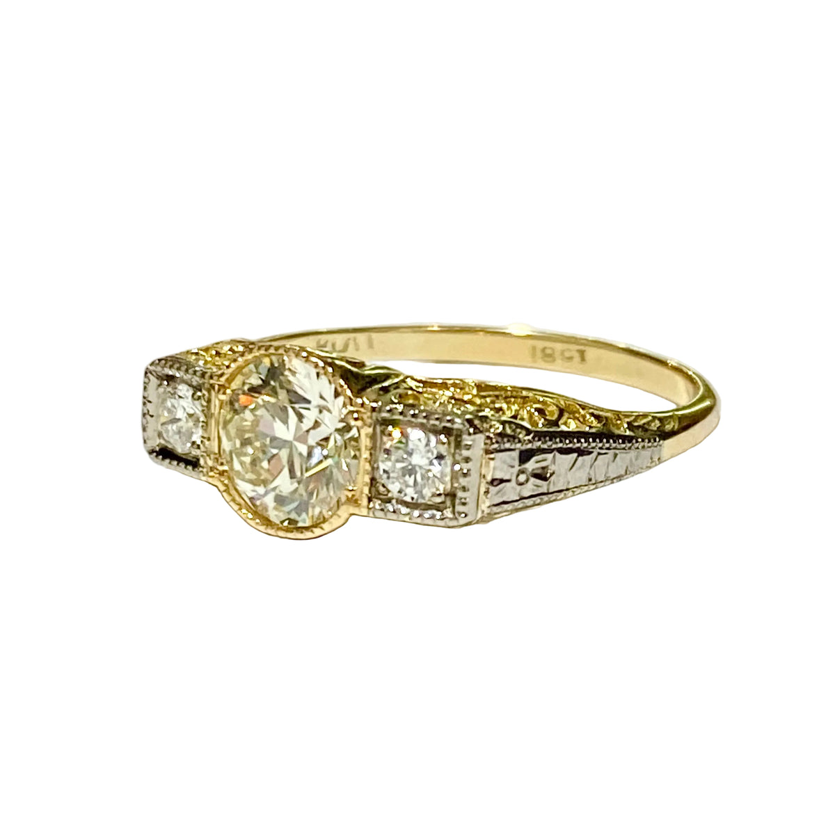 18ct Yellow Gold and Platinum Set Diamond Trilogy Ring