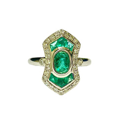 Platinum Set Emerald and Diamond Ring